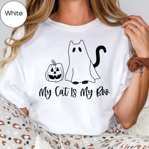 My Cat is my Boo NEW white short sleeve shirt - Picture 1 of 2
